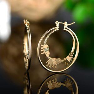 18K Gold Plated Elephant Hoop Earrings For Women - Made In Brazil